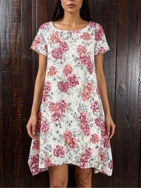 Robbie Bee Asymmetrical Lace Floral Casual Summer Dress Medium Petite